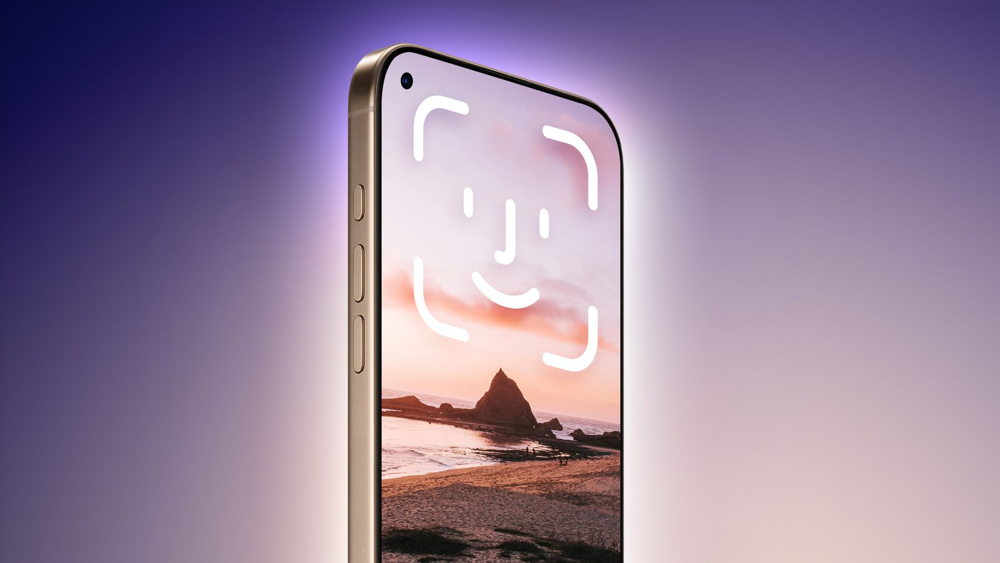 iPhone 18 Pro concept with a tiny top-left camera cutout (no notch).